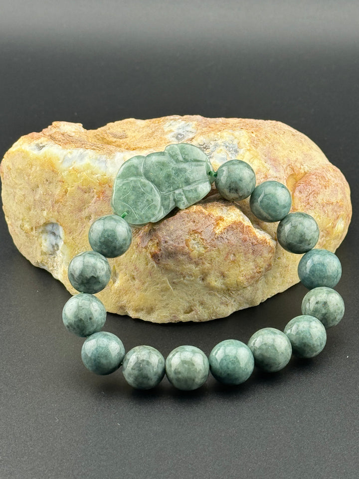 Spiritual Harmony Sentinel Natural Jadeite Beads and Pixiu Men's Bracelet