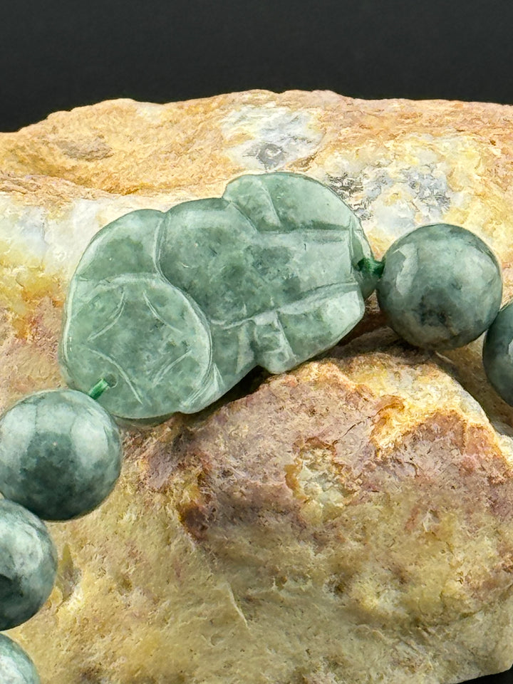 Spiritual Harmony Sentinel Natural Jadeite Beads and Pixiu Men's Bracelet