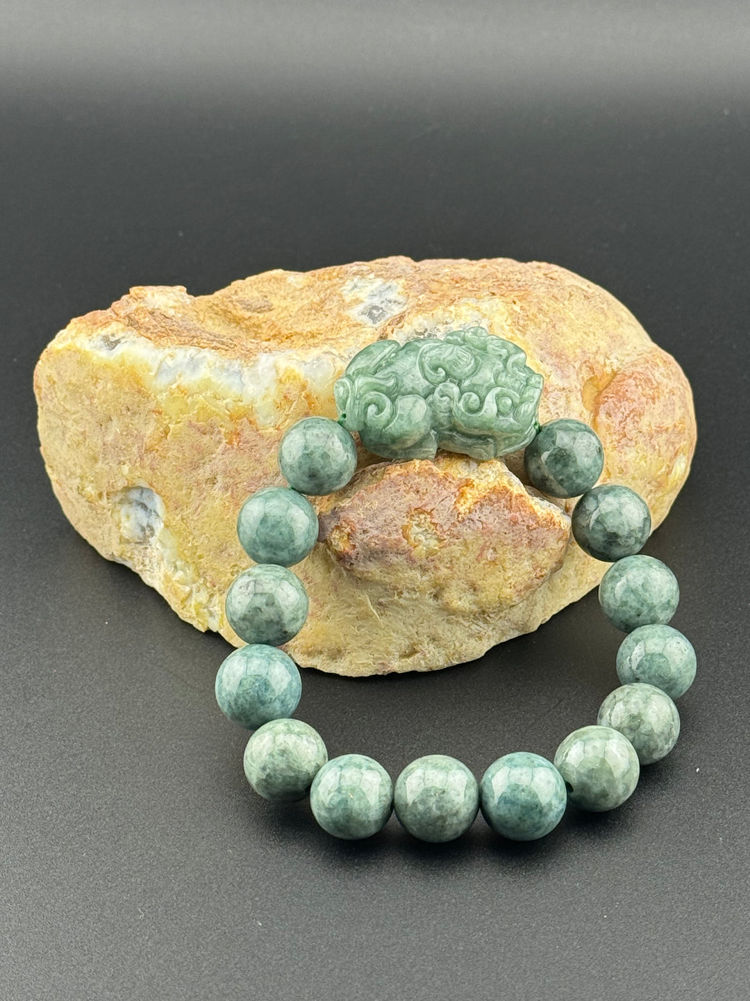 Spiritual Harmony Sentinel Natural Jadeite Beads and Pixiu Men's Bracelet