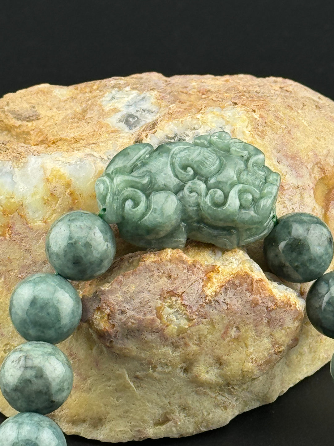 Spiritual Harmony Sentinel Natural Jadeite Beads and Pixiu Men's Bracelet