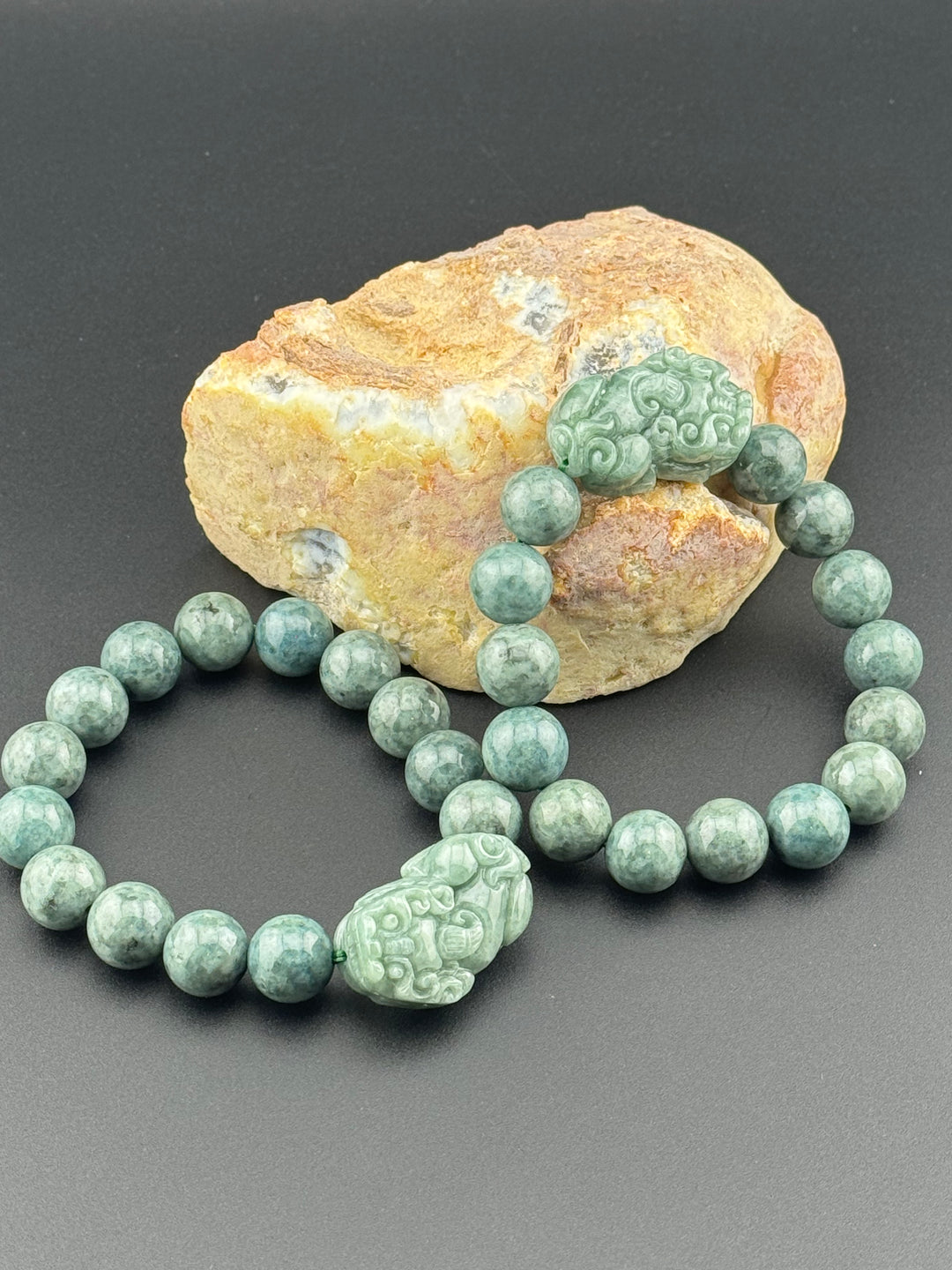 Spiritual Harmony Sentinel Natural Jadeite Beads and Pixiu Men's Bracelet