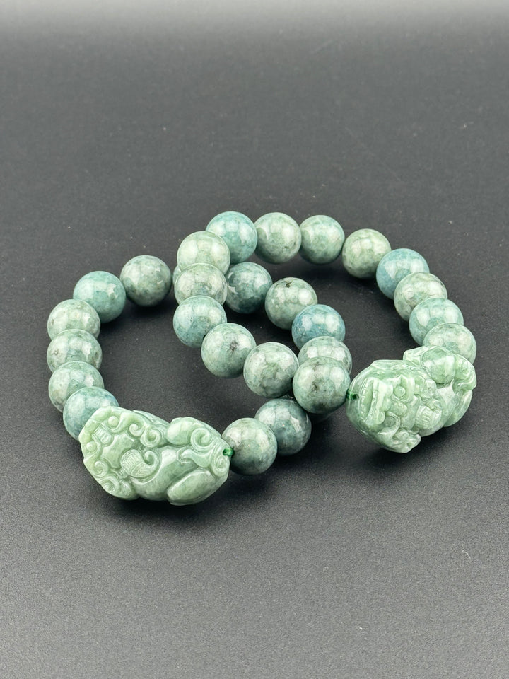 Wealth Attraction & Preservation Double Large Jadeite Pixiu's Bracelet