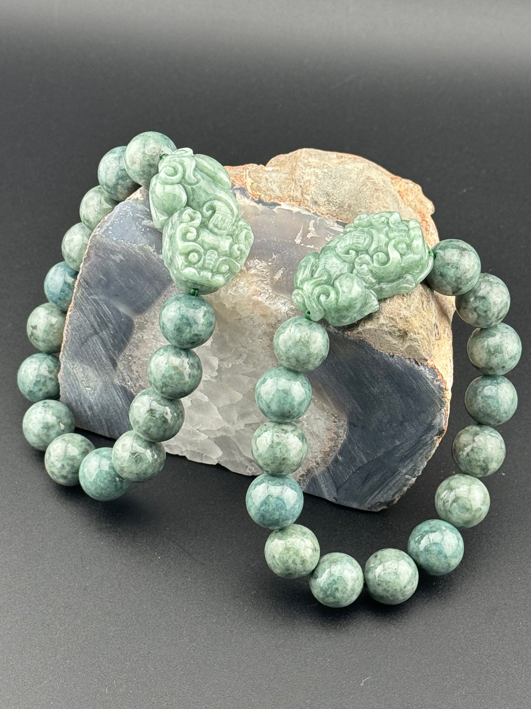 Spiritual Harmony Sentinel Natural Jadeite Beads and Pixiu Men's Bracelet