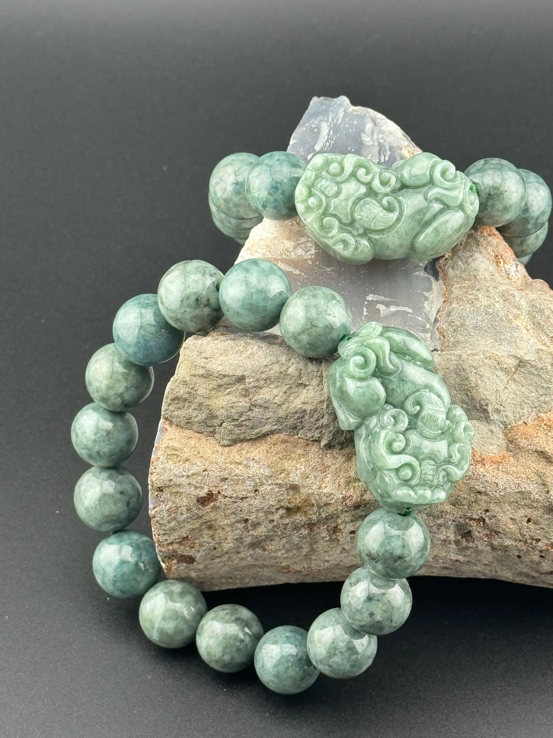 Spiritual Harmony Sentinel Natural Jadeite Beads and Pixiu Men's Bracelet