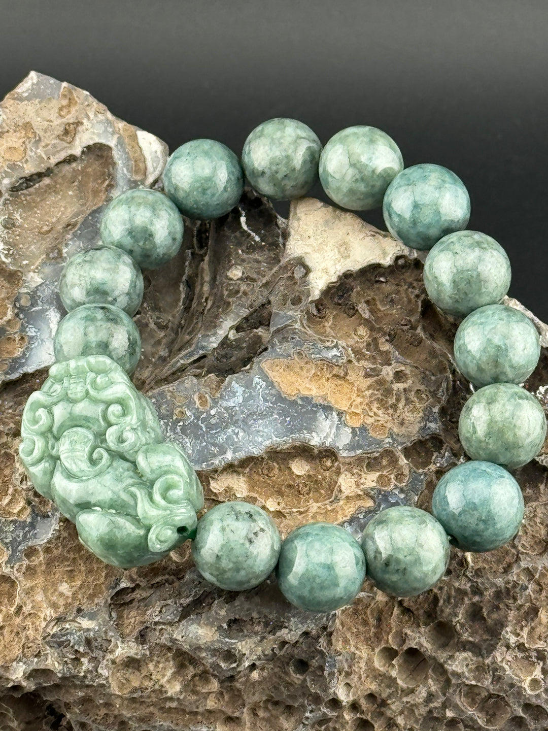 Spiritual Harmony Sentinel Natural Jadeite Beads and Pixiu Men's Bracelet