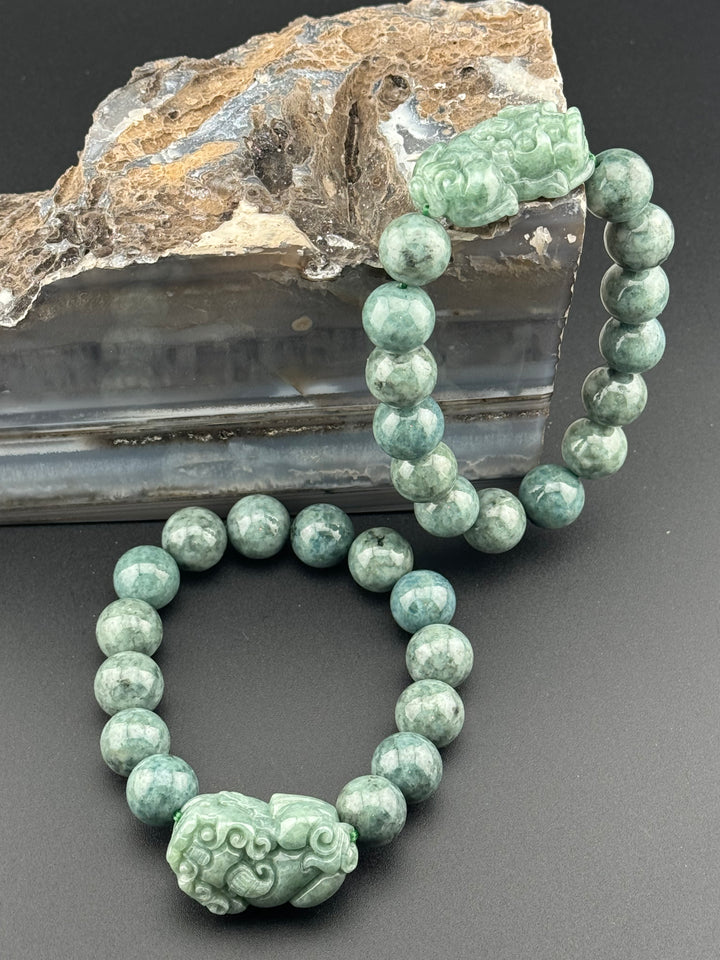 Spiritual Harmony Sentinel Natural Jadeite Beads and Pixiu Men's Bracelet