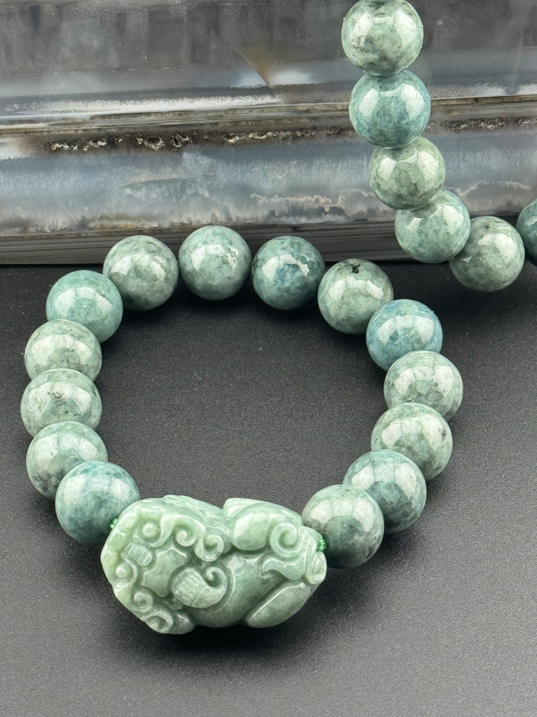 Spiritual Harmony Sentinel Natural Jadeite Beads and Pixiu Men's Bracelet