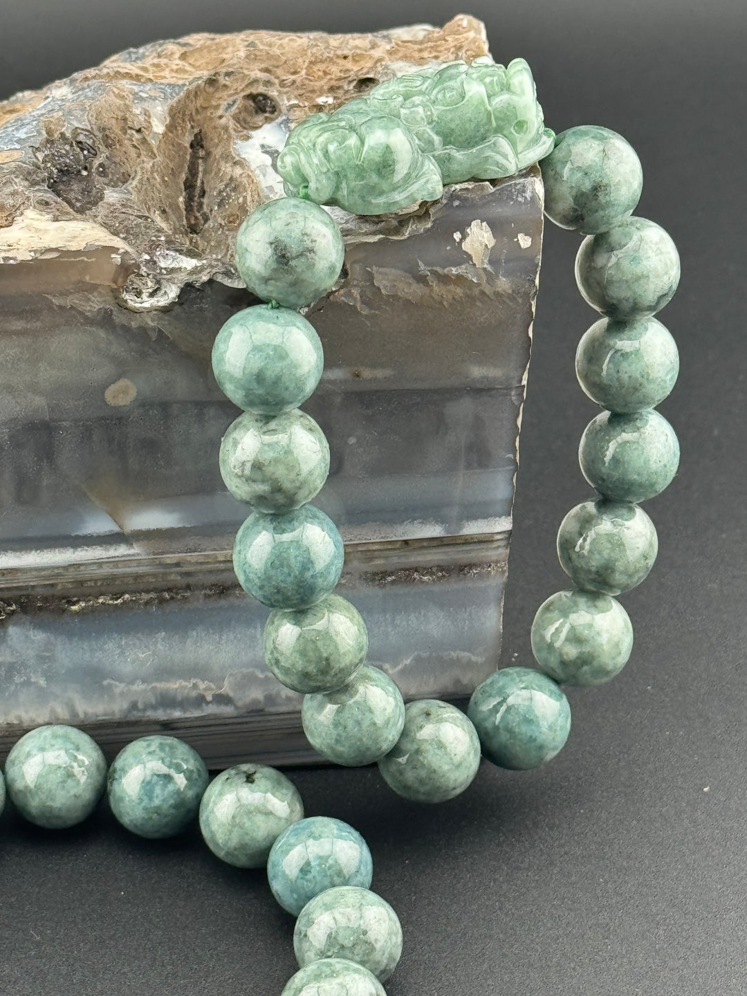 Spiritual Harmony Sentinel Natural Jadeite Beads and Pixiu Men's Bracelet