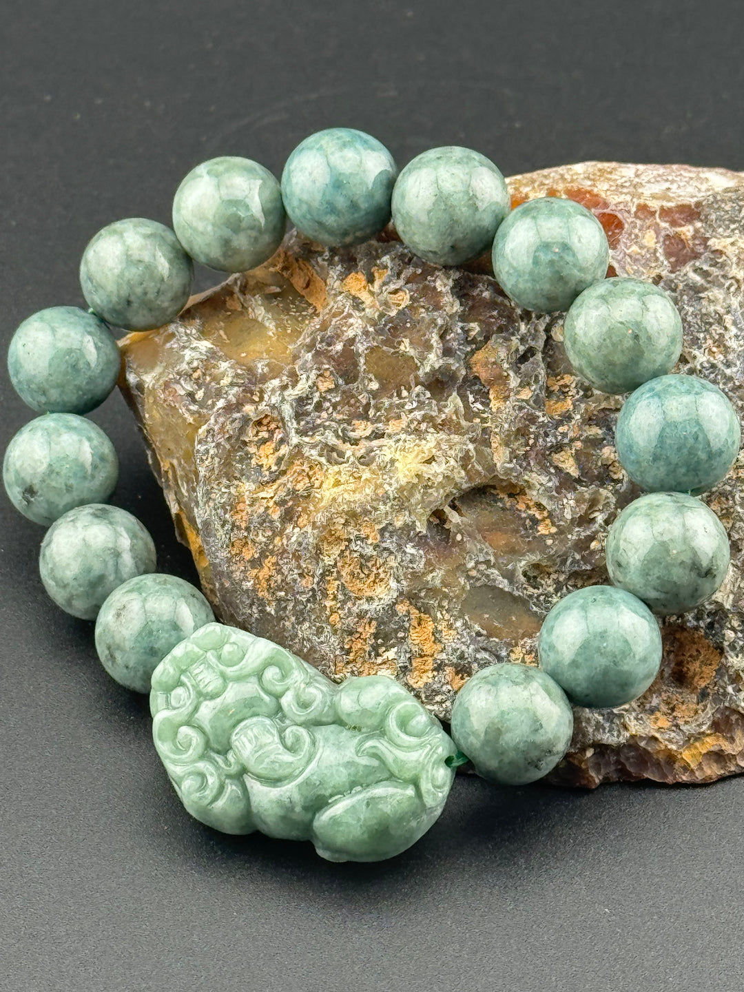 Spiritual Harmony Sentinel Natural Jadeite Beads and Pixiu Men's Bracelet