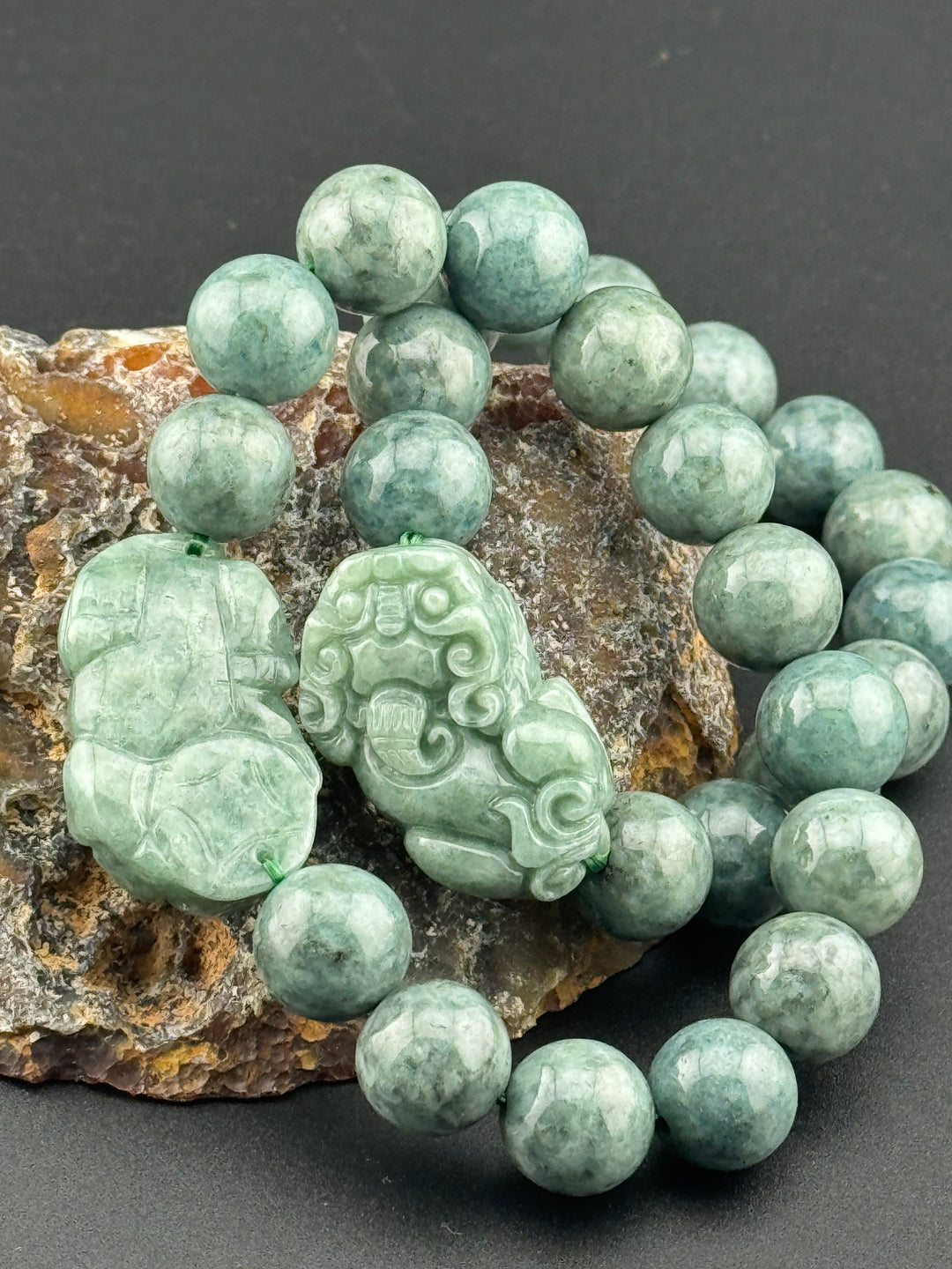 Spiritual Harmony Sentinel Natural Jadeite Beads and Pixiu Men's Bracelet