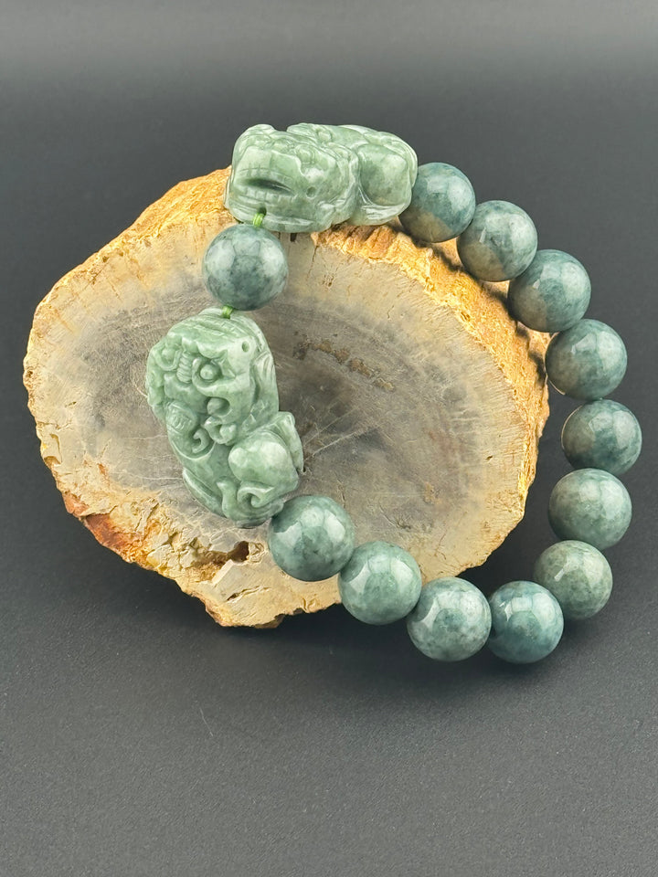 Wealth Attraction & Preservation Double Large Jadeite Pixiu's Bracelet