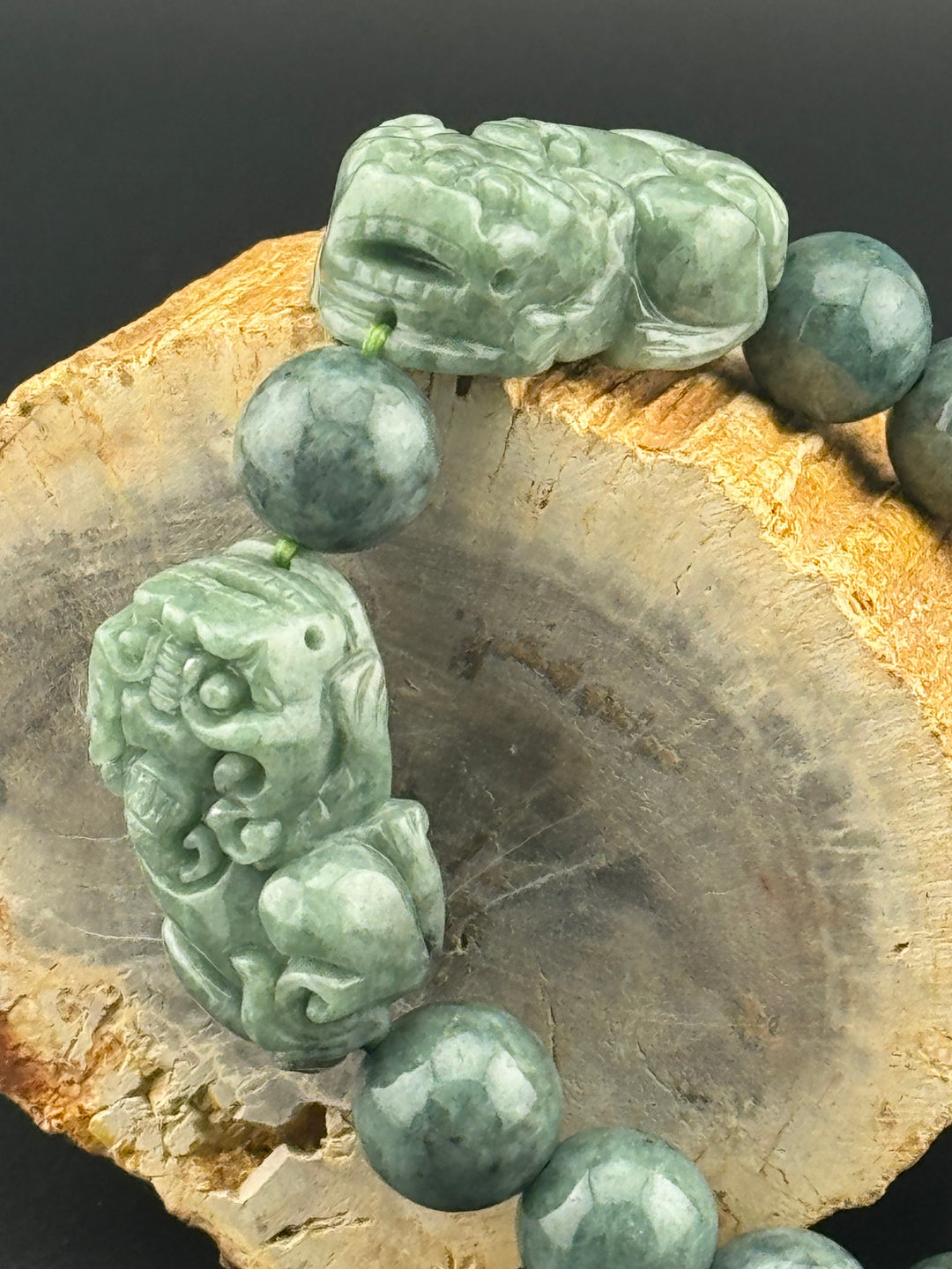 Wealth Attraction & Preservation Double Large Jadeite Pixiu's Bracelet