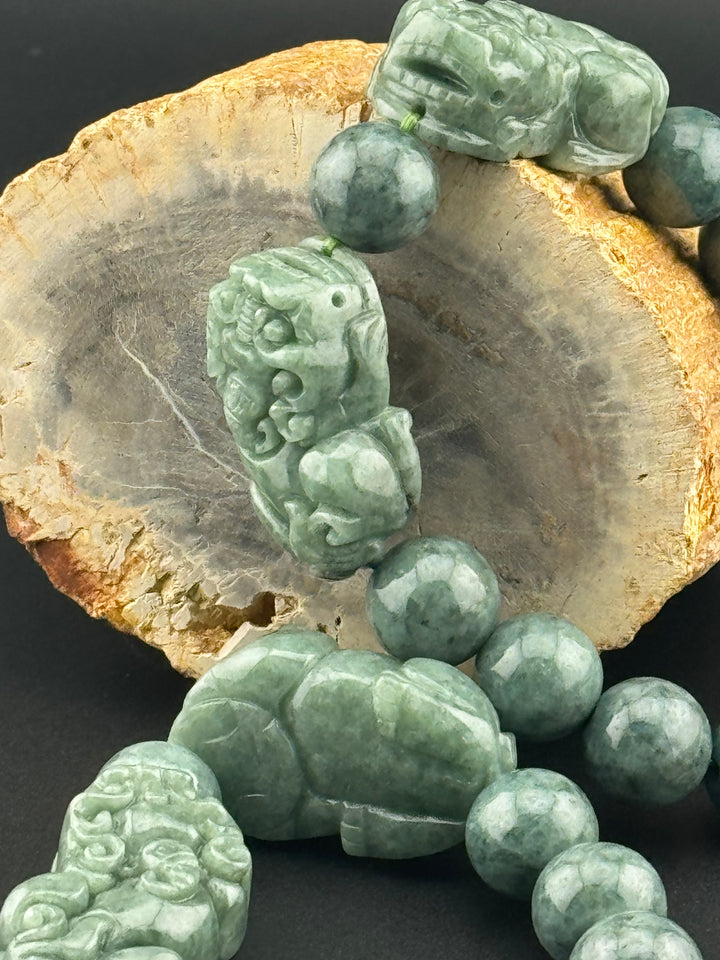 Wealth Attraction & Preservation Double Large Jadeite Pixiu's Bracelet