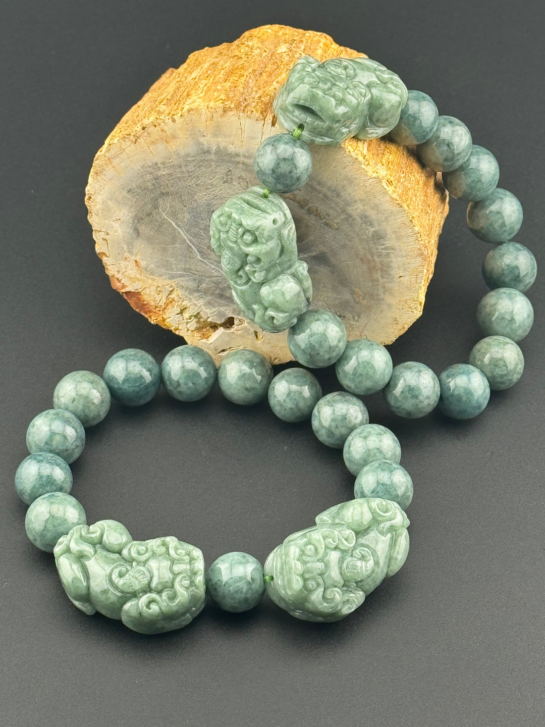 Wealth Attraction & Preservation Double Large Jadeite Pixiu's Bracelet