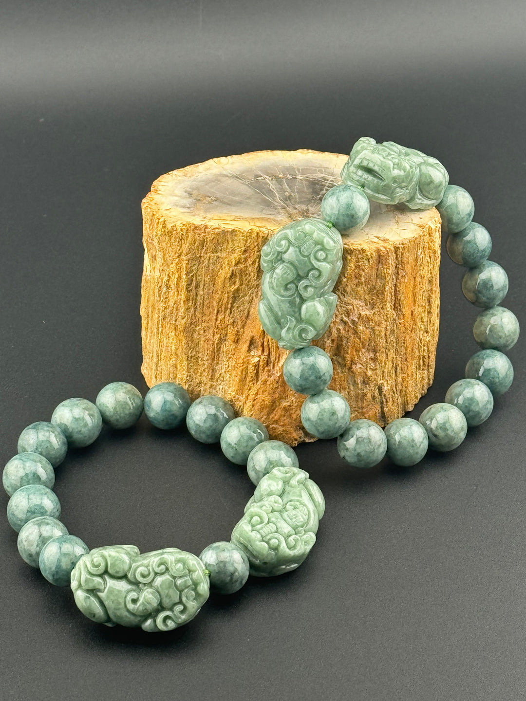 Wealth Attraction & Preservation Double Large Jadeite Pixiu's Bracelet