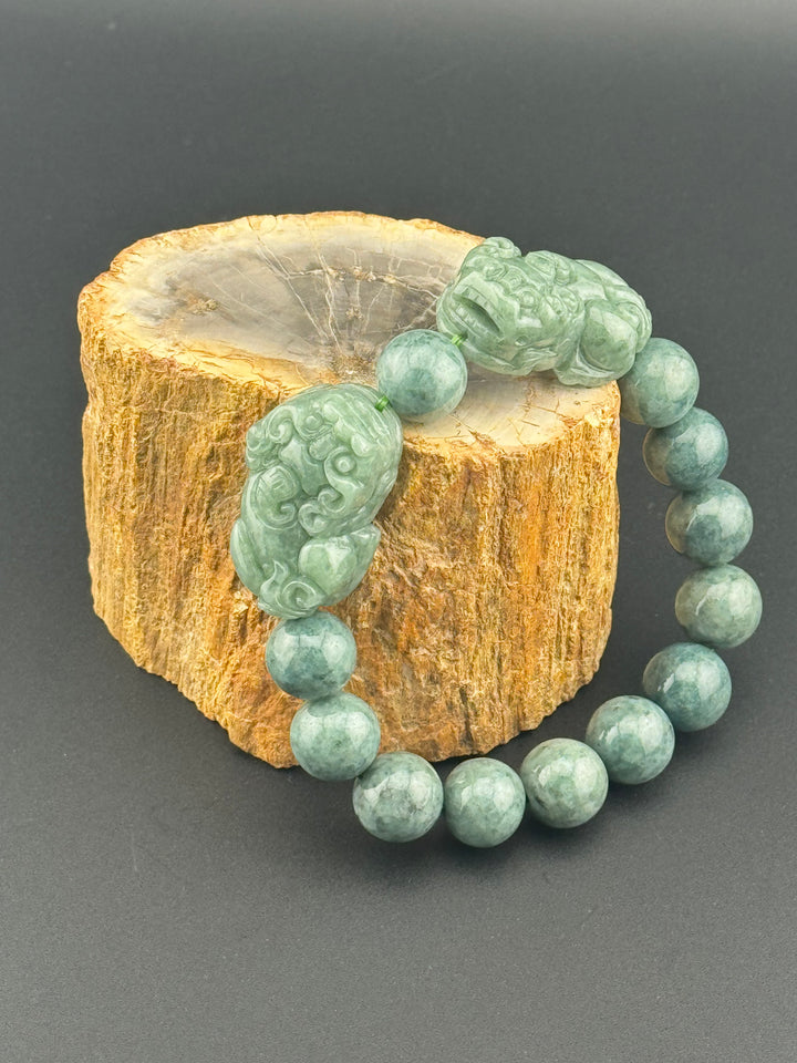 Wealth Attraction & Preservation Double Large Jadeite Pixiu's Bracelet