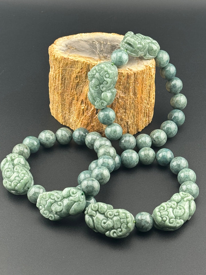 Wealth Attraction & Preservation Double Large Jadeite Pixiu's Bracelet