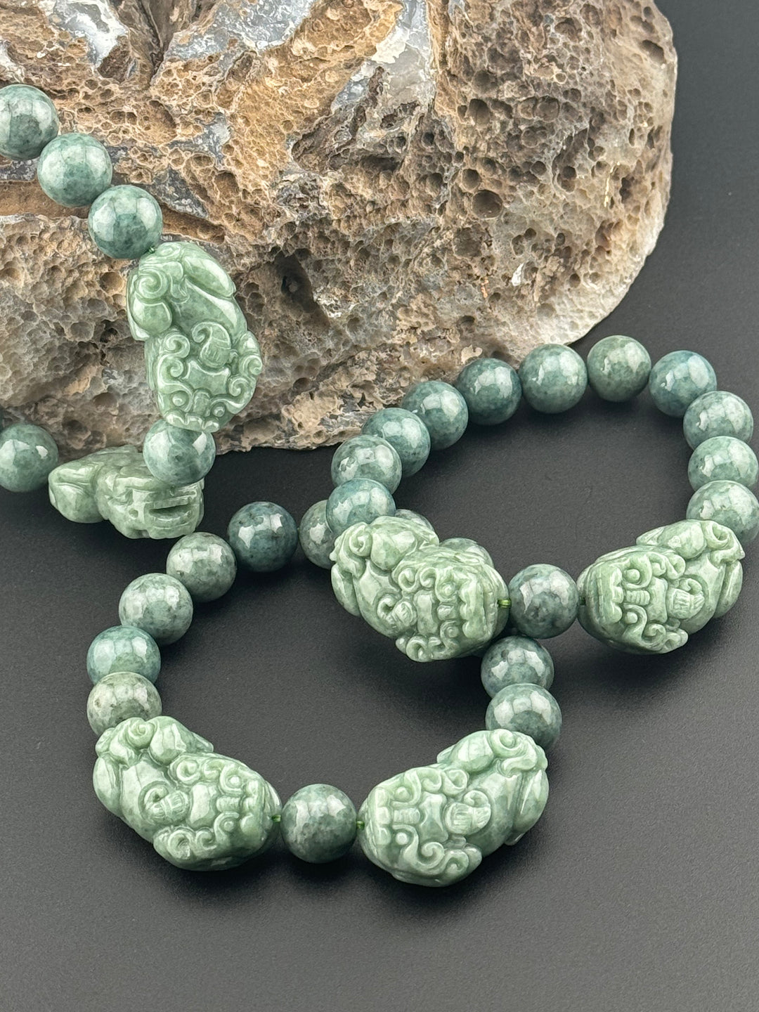 Wealth Attraction & Preservation Double Large Jadeite Pixiu's Bracelet