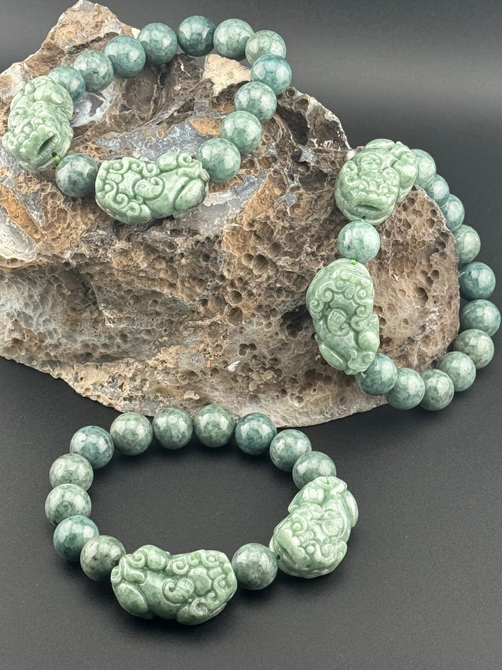 Wealth Attraction & Preservation Double Large Jadeite Pixiu's Bracelet