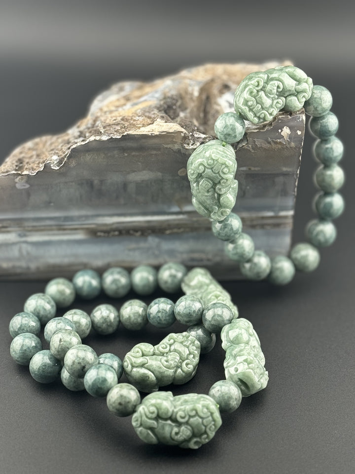 Wealth Attraction & Preservation Double Large Jadeite Pixiu's Bracelet