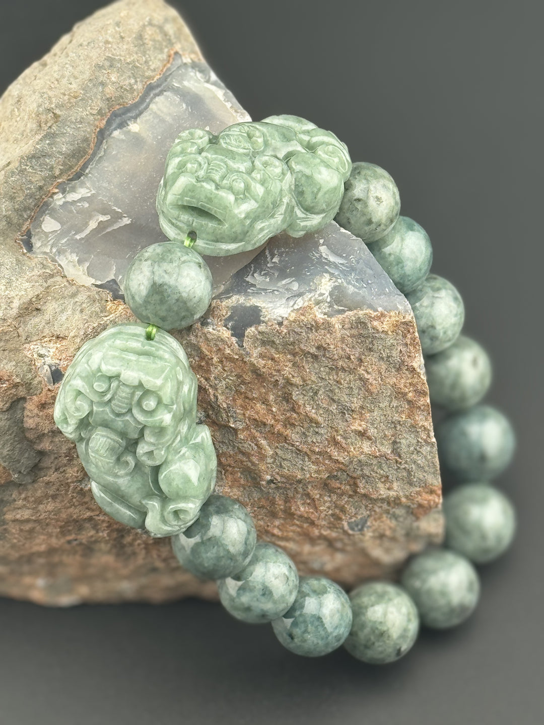 Wealth Attraction & Preservation Double Large Jadeite Pixiu's Bracelet