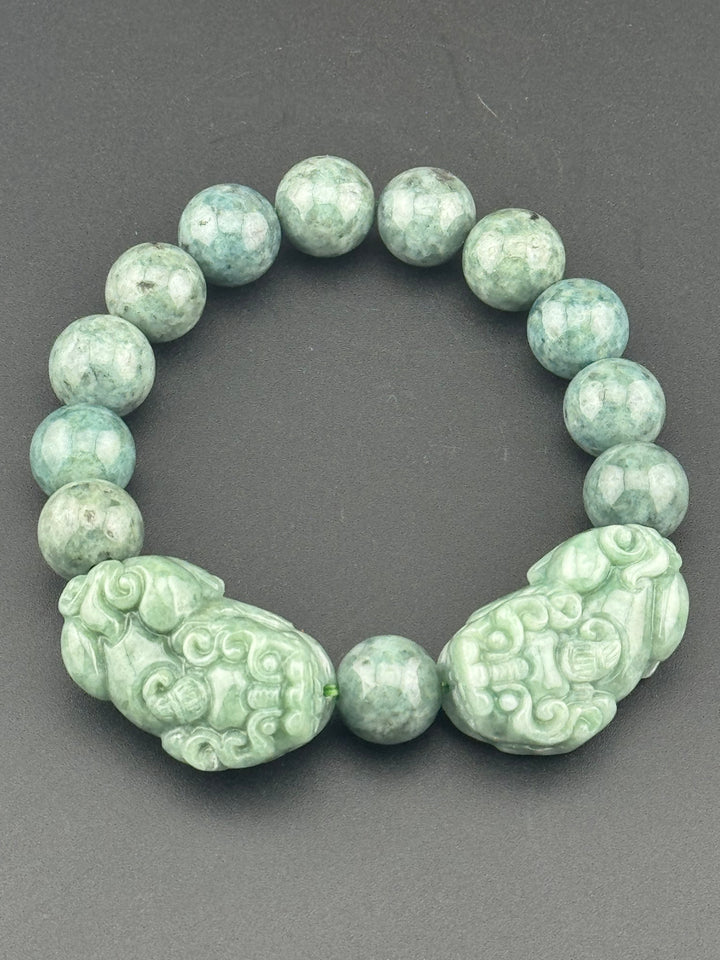 Wealth Attraction & Preservation Double Large Jadeite Pixiu's Bracelet