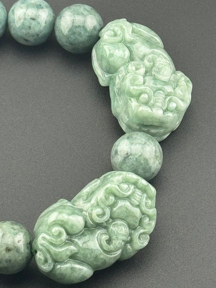 Wealth Attraction & Preservation Double Large Jadeite Pixiu's Bracelet