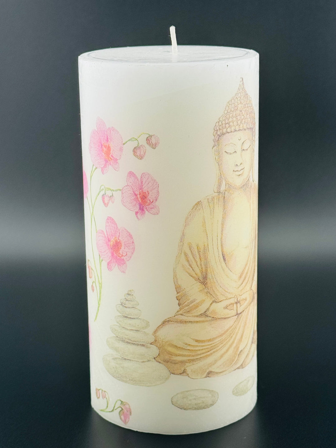 Enlightened Serenity - Buddha Print Pillar Candle Trio