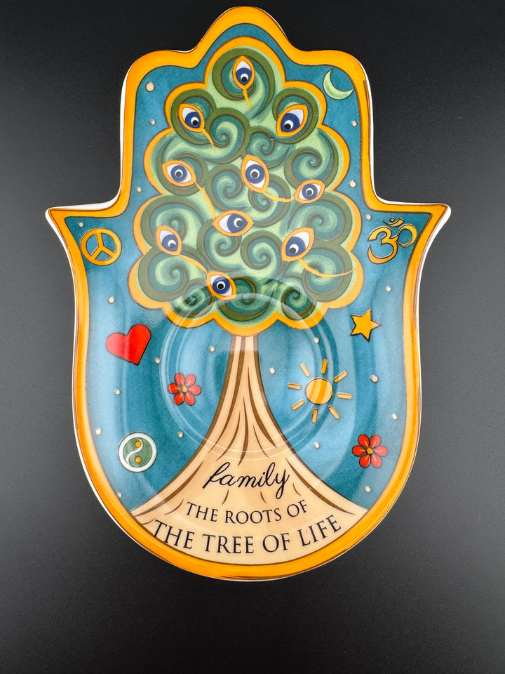 Unity's Embrace - Family Tree of Life Hamsa Plate for Saging or Jewelry