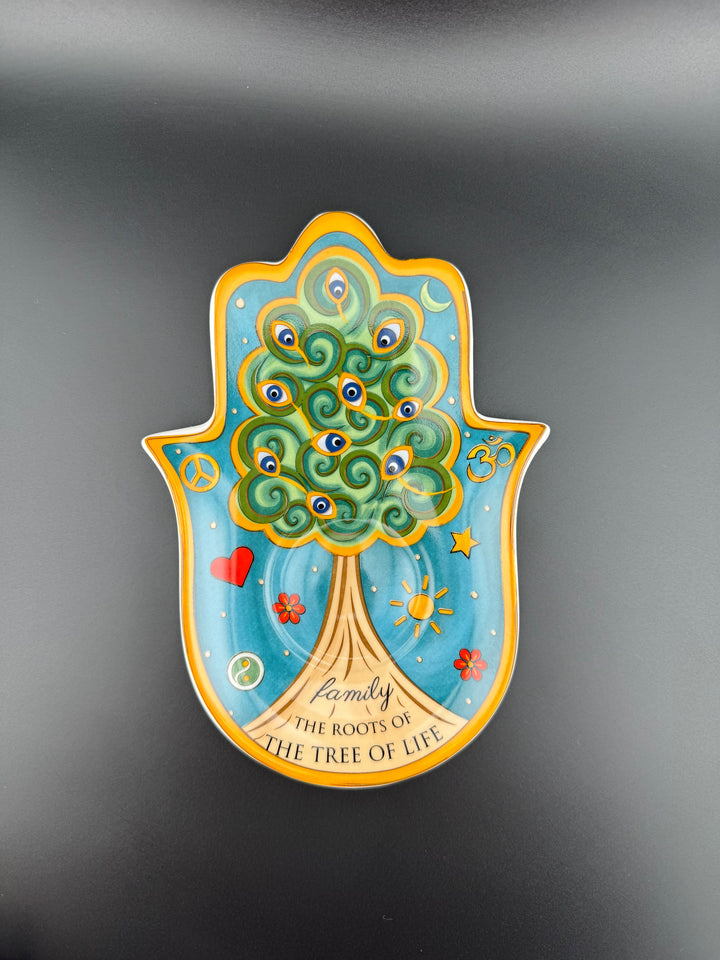 Unity's Embrace - Family Tree of Life Hamsa Plate for Saging or Jewelry