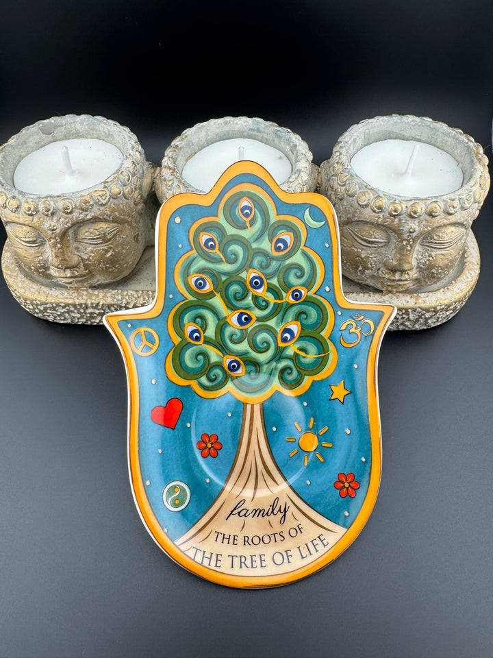 Unity's Embrace - Family Tree of Life Hamsa Plate for Saging or Jewelry