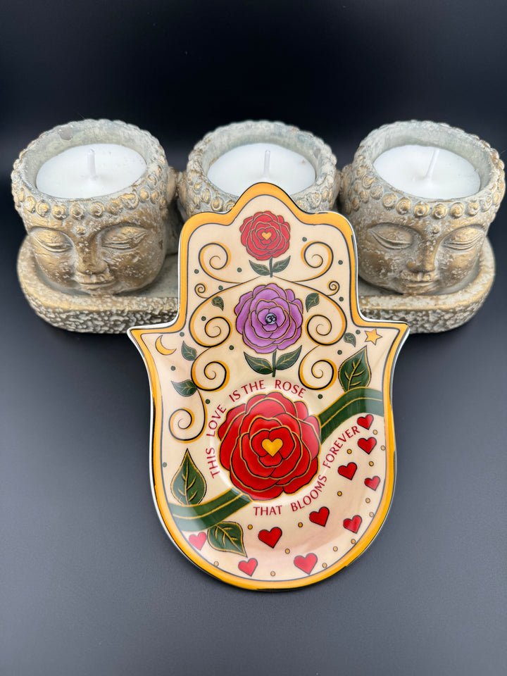 Love's Eternal Bloom - Hamsa Hand Rose Plate for Jewelry or Saging