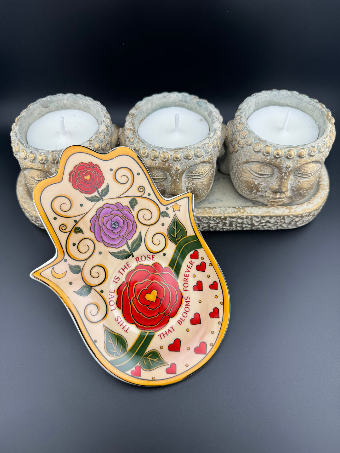 Love's Eternal Bloom - Hamsa Hand Rose Plate for Jewelry or Saging