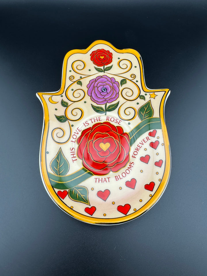 Love's Eternal Bloom - Hamsa Hand Rose Plate for Jewelry or Saging