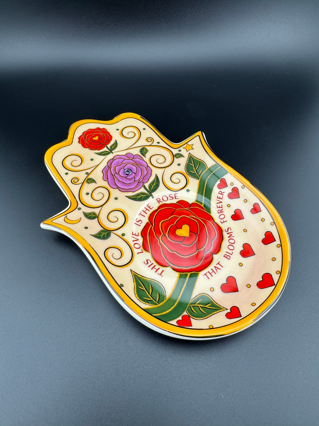 Love's Eternal Bloom - Hamsa Hand Rose Plate for Jewelry or Saging