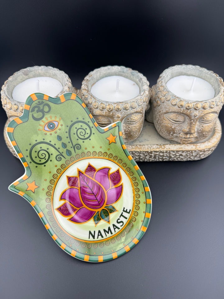 Lotus Radiance - Namaste Hamsa Plate of Harmony for Jewelry and Saging