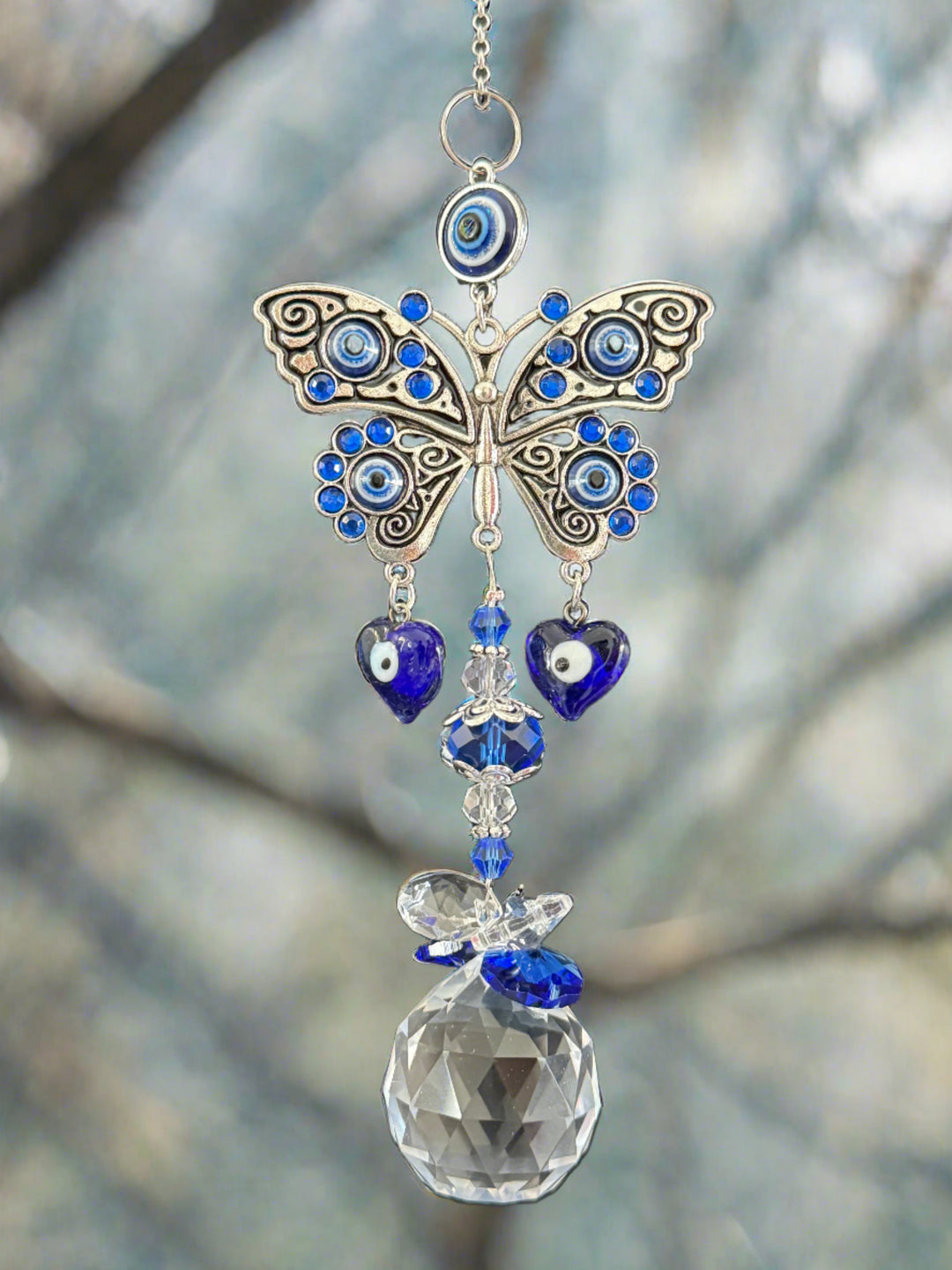 FlutterGuard Quartz Crystal & Evil Eye Butterfly Sun Catcher