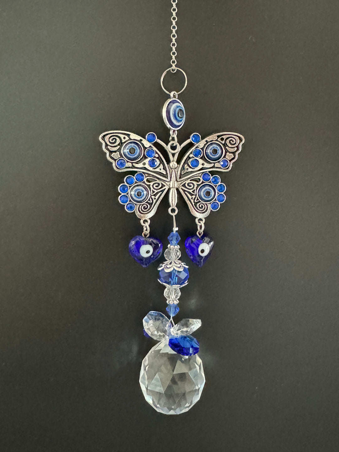 FlutterGuard Quartz Crystal & Evil Eye Butterfly Sun Catcher