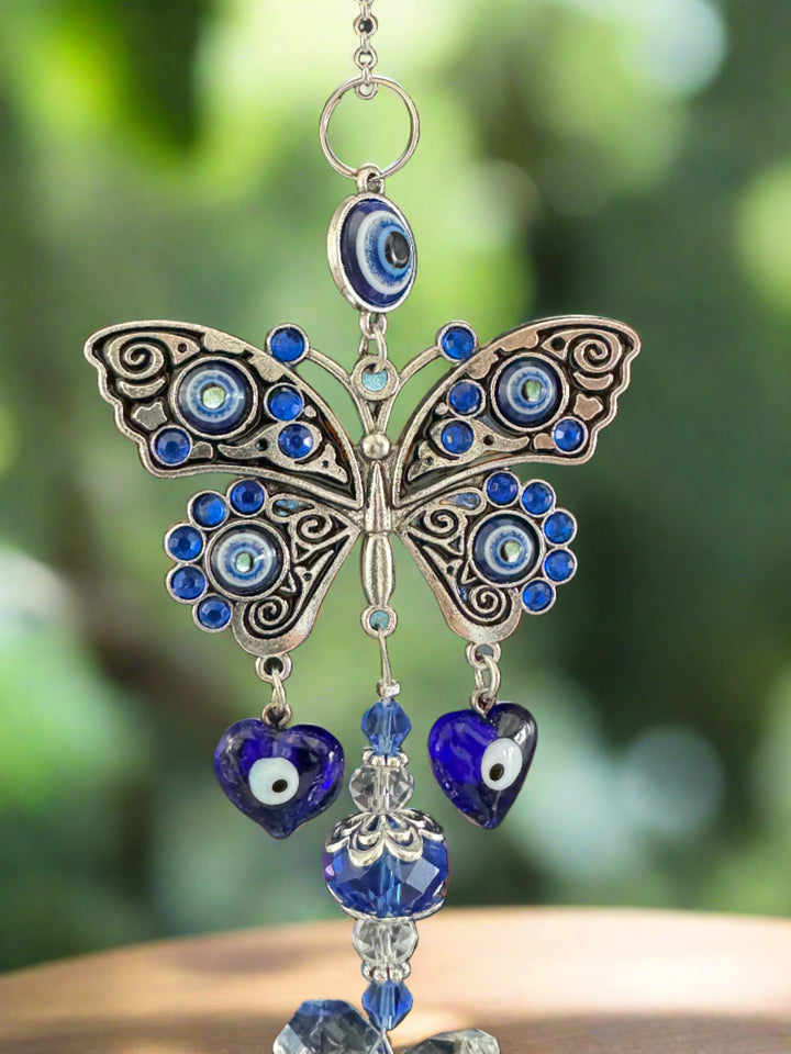 FlutterGuard Quartz Crystal & Evil Eye Butterfly Sun Catcher