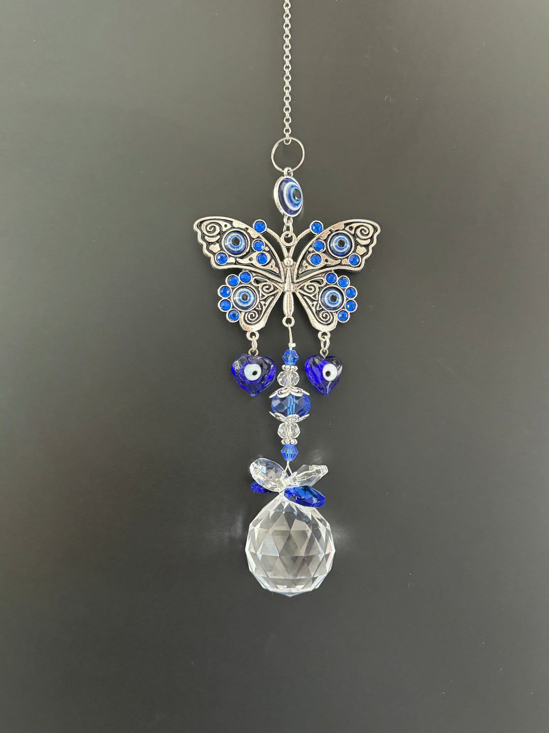 FlutterGuard Quartz Crystal & Evil Eye Butterfly Sun Catcher