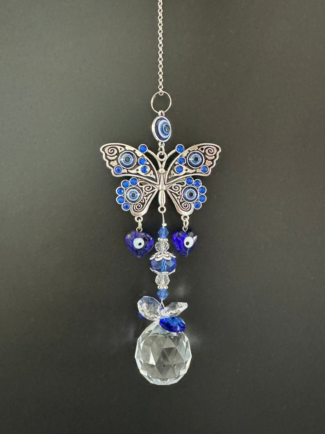 FlutterGuard Quartz Crystal & Evil Eye Butterfly Sun Catcher