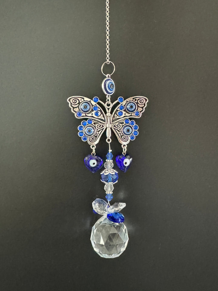 FlutterGuard Quartz Crystal & Evil Eye Butterfly Sun Catcher