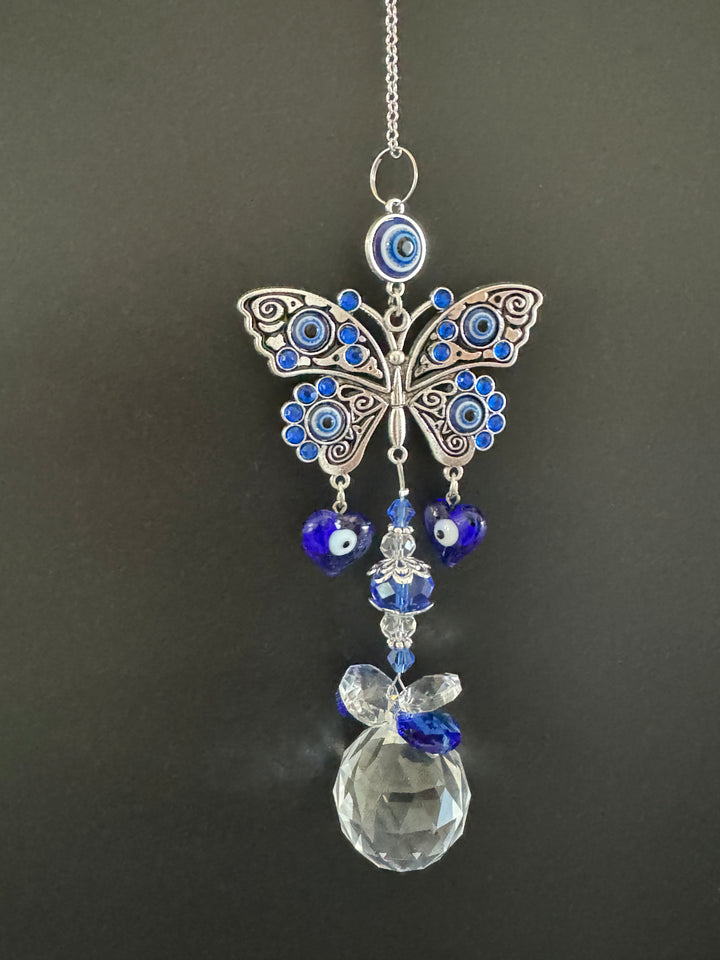 FlutterGuard Quartz Crystal & Evil Eye Butterfly Sun Catcher