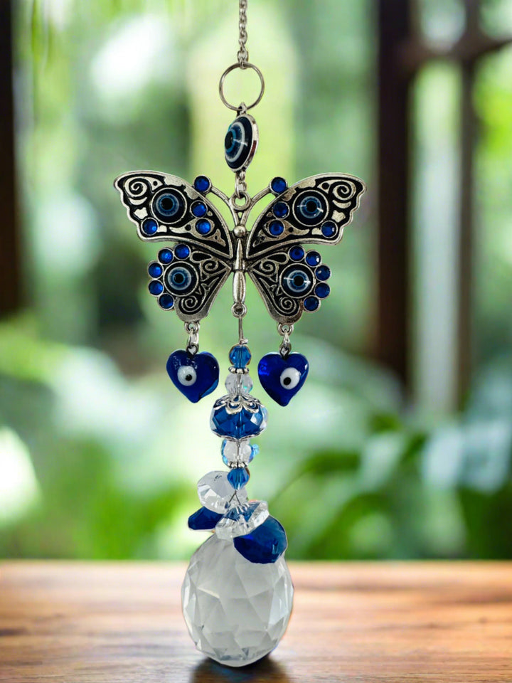 FlutterGuard Quartz Crystal & Evil Eye Butterfly Sun Catcher