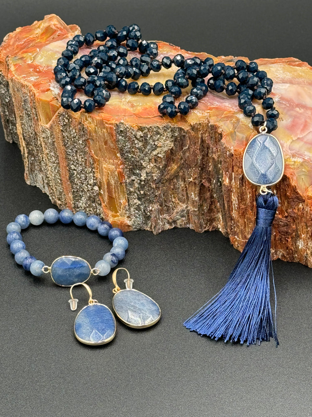 Bohemian Harmony - Blue Aventurine & Glass Beads Ensemble