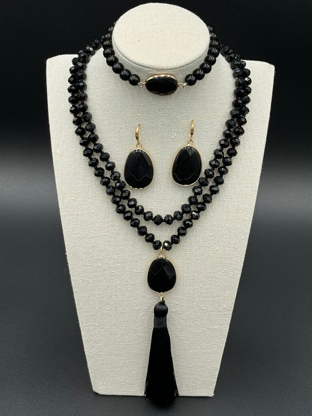 Bohemian Harmony - Black Agate & Glass Beads Ensemble