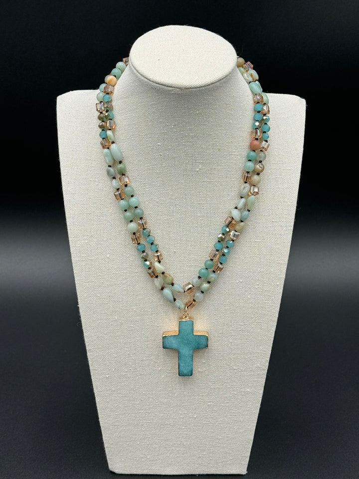 Divine Serenity Blue Agate Cross Necklace