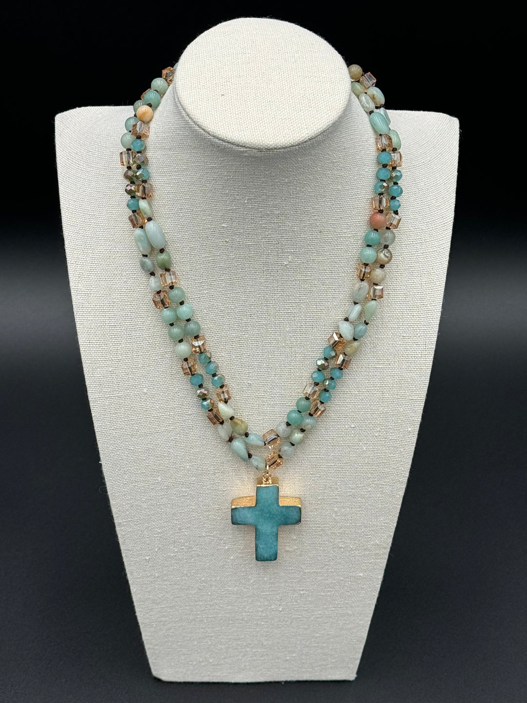 Divine Serenity Blue Agate Cross Necklace