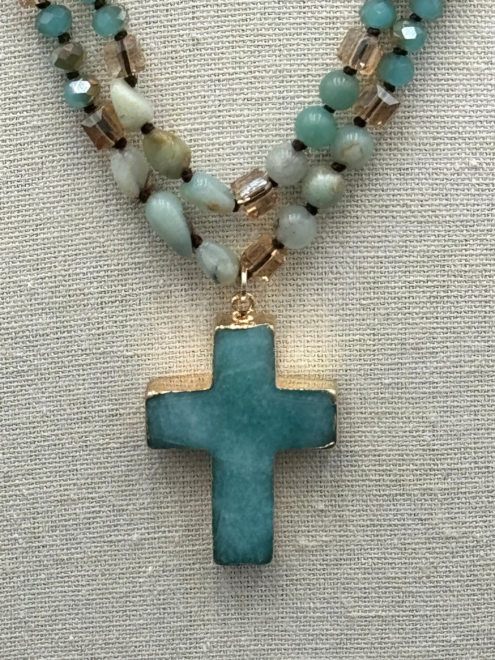 Divine Serenity Blue Agate Cross Necklace