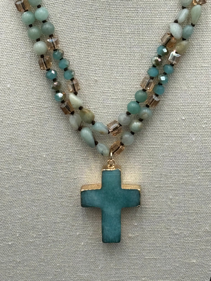 Divine Serenity Blue Agate Cross Necklace